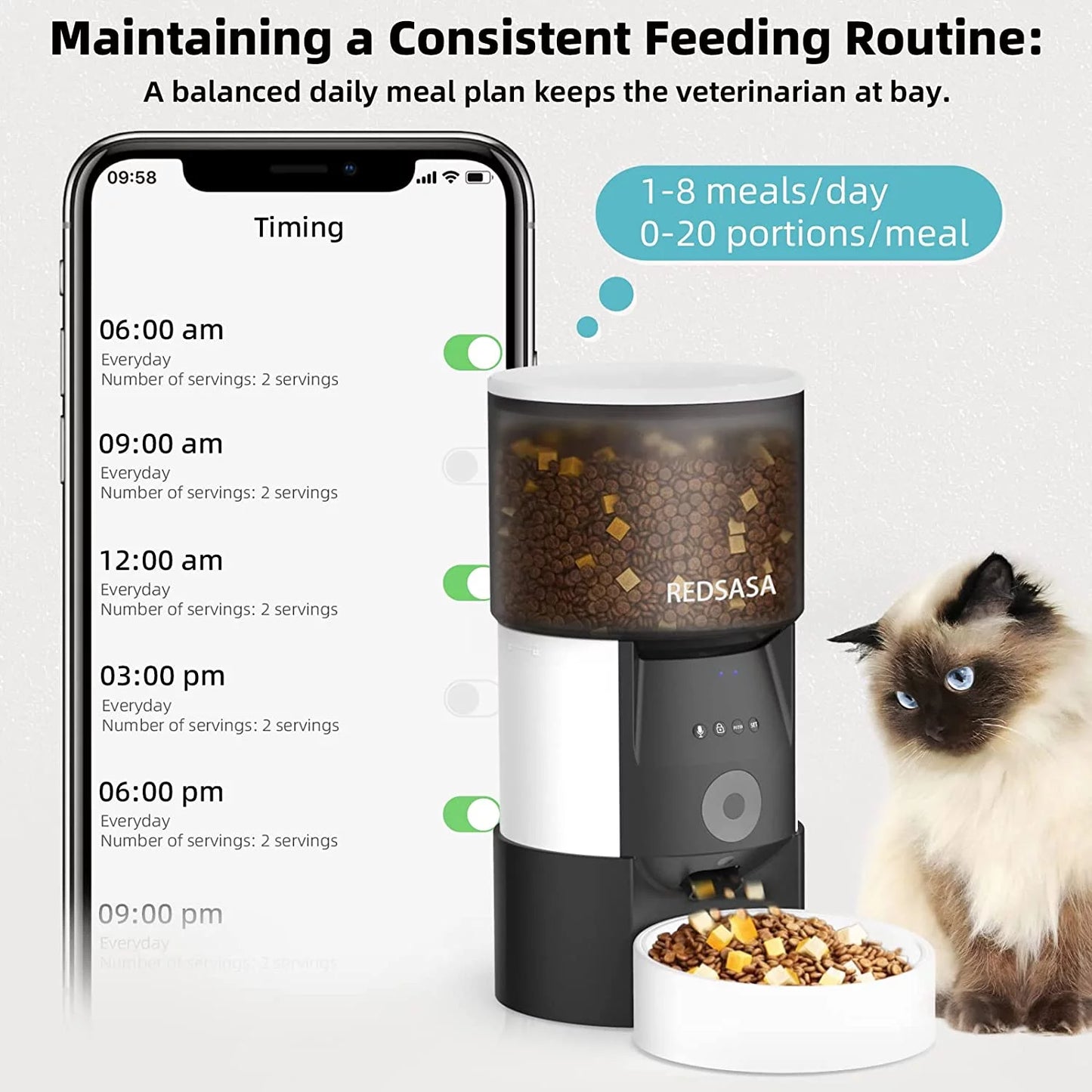 3L Automatic Pet Feeder with Camera, Automatic Cat/Dog Dispenser with 2-Way Audio, 1080P HD with Night Vision, Wifi